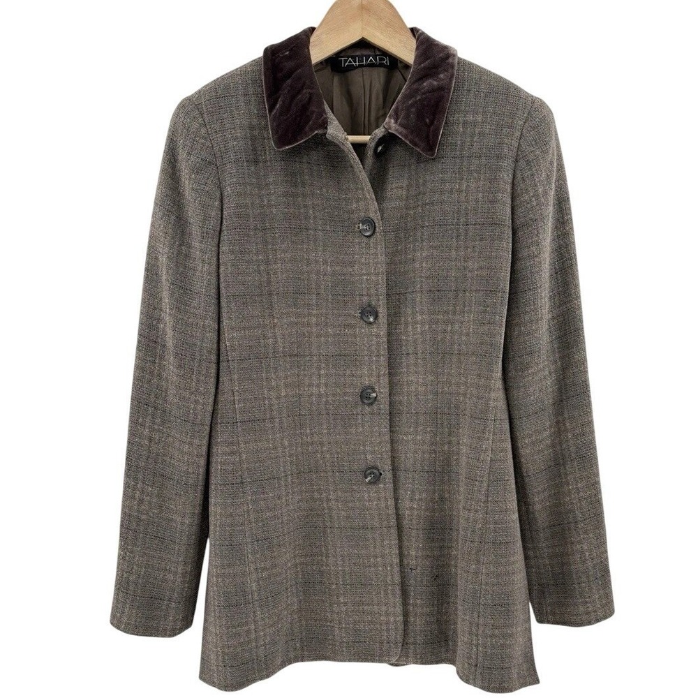 Vintage Tahari Women's Wool Blend Lined Jacket Faux Fur Collar Size 8 Old Money